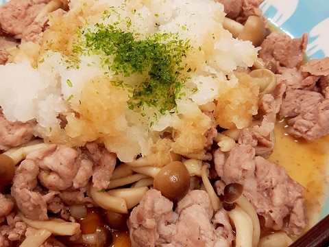 簡単ヘルシー！豚肉シメジ炒めのおろしポン酢のせ♪